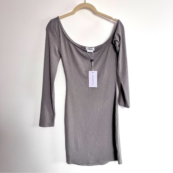 NWT! REVOLVE Lovers + Friends Charlotte Mini Bodycon Long Sleeve Gray Dr… - Picture 5 of 7